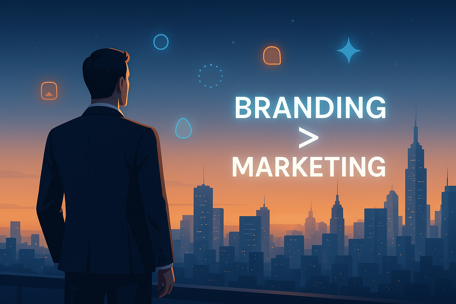 Branding vs Marketing infographic showing branding as identity and marketing as promotion, highlighting branding importance 2025.